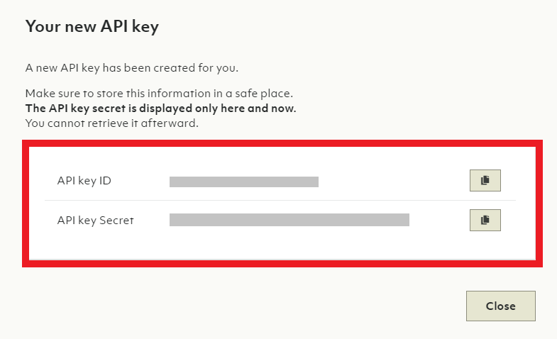 Oasis API key Secret